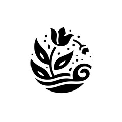 Black & White Floral Emblem: Nature's Circle