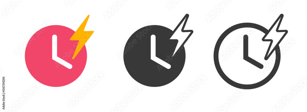 Poster time deadline fast quick icon, line stroke click urgent energy power save timer outline solid pictog
