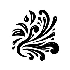 Abstract Black Ink Flourish on White, Decorative Swirl Design