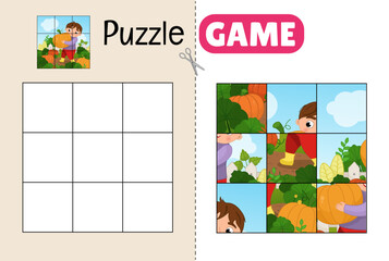 Obraz premium Education paper game for preshool children. Cut out the parts and glue them in the correct place. 
