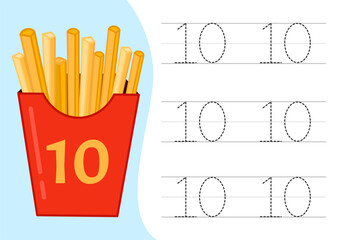 Kids learning material. Worksheet for learning numbers. Number 10.