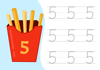 Kids learning material. Worksheet for learning numbers. Number 5.