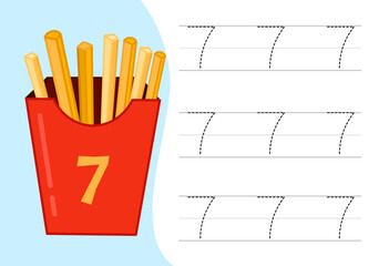 Kids learning material. Worksheet for learning numbers. Number 7.