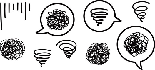 Set of hand-drawn dizzy signs drawn in manga style, vector illustration.