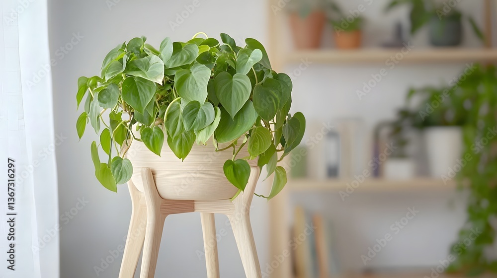 Poster heartleaf philodendron gracefully trailing from a planter adding a lush nature inspired touch to a t