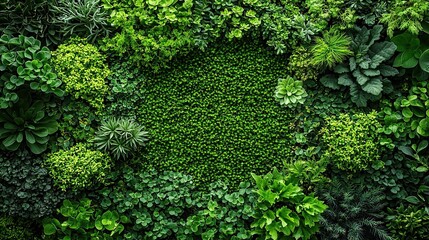 Obraz premium Lush Green Vertical Garden: A Symphony of Diverse Foliage