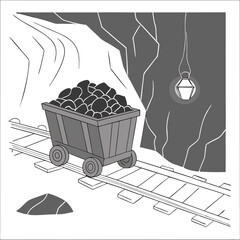 Mining cart transporting coal in a dark tunnel  