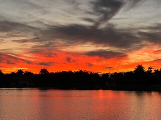 sunset over the lake