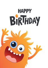 Character cute little monster birthday with. Vector illustration for greeting cards, banners, posters, flyers.