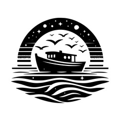 Celestial Sail: A Monochrome Nautical Emblem