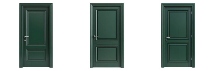 three green doors isolated on white background