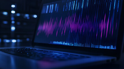 Visual representation of sound waves on a laptop screen