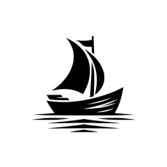 Minimalist Sailboat: Black & White Silhouette on Calm Waters