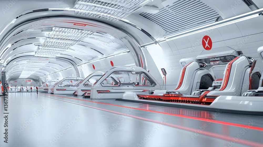 Poster futuristic speedway with a grandiose pit stop area featuring advanced crowd management systems and c