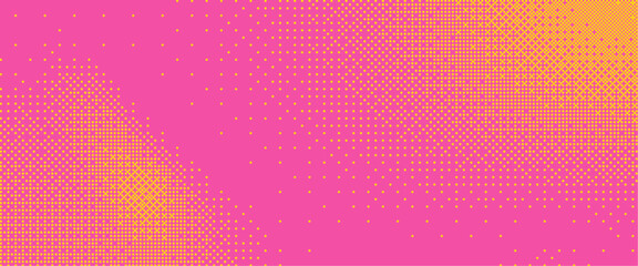Pixelated bitmap gradient texture in yellow and pink color.  Retro pixel art, glitch dither pattern, 8 bit background. Leisure or arcade games duotone border frame. Vector illustration