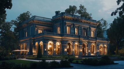 Obraz premium Grand Mansion Evening Twilight Landscape