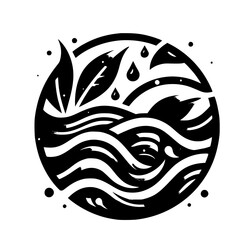 Monochrome Eco Circle: Leaves, Water & Drops