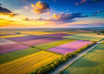 Fototapeta premium Aerial View Pastel Colored Plains, Soft Hues Landscape