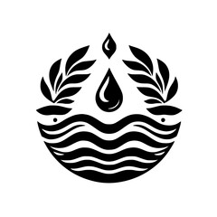 Emblem of Nature: Water, Leaves, and Waves in Monochrome