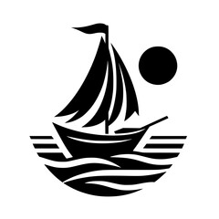 Silhouetted Sailboat on Waves: A Graphic Maritime Illustration