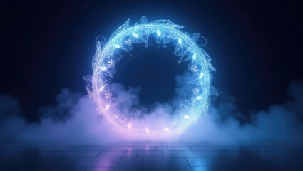 Obraz premium Futuristic Neon Circle Portal Glowing Abstract Ring Sci Fi Fantasy Background