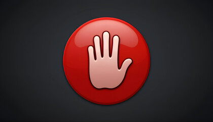 Round red icon with an image of a hand