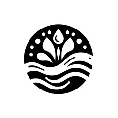 Black and White Circular Water Element Symbol