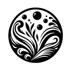 Oceanic Bloom: Stylized Black & White Illustration