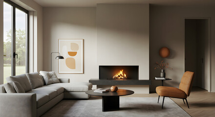 Modern Living Room with Fireplace and Minimalist Design
