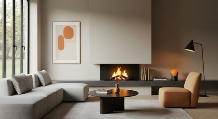 Modern Living Room with Fireplace and Minimalist Design