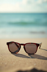 Sunglasses on the beach. copyspace for your individual text.