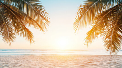 Fototapeta premium serene beach scene with palm trees at sunset