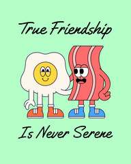 Poster cartoon retro vintage Funny Friendship Illustration: Bacon and Egg Duo