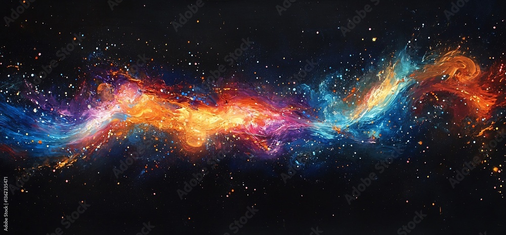 Poster abstract cosmic dust and nebula with colorful, swirling patterns in deep space