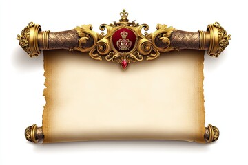 Royal parchment decree with golden edges and a king&rsquo;s emblem