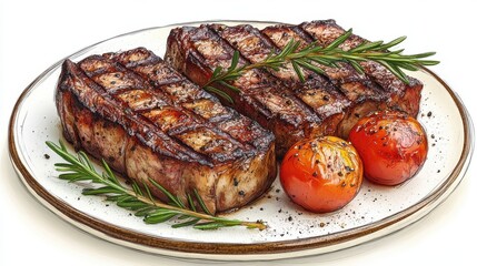 grilled lamb chop isolated,cartoon illustration style