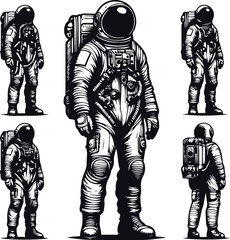 Silhouette of Astronaut Vector Illustration On Isolated Solid White Background
