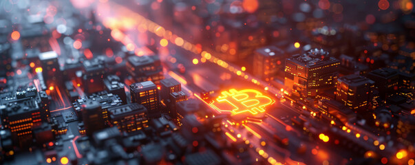 A bitcion symbol on a circuit board