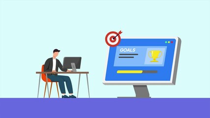 Animated video of goal people with independent goals. Personal Goals concept. Full length animation illustration. High quality 4k footage