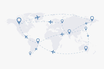 Traveling the World by Airplane. Global Routes on World Map for Air Transport Concept © DG gallery