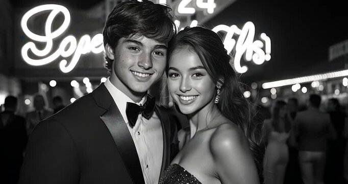 Couple in formal wear at a prom night.