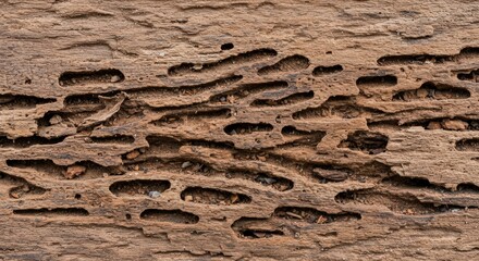 Examining Old Damaged Wood Showing Termite Damage Patterns and Holes