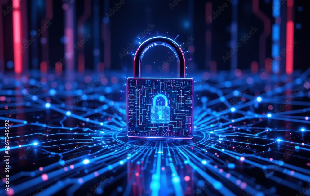 Aufkleber cybersecurity digital padlock network security abstract technology safe data protection future