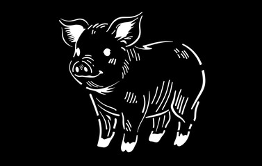 Laser Cut Pig Illustration – Black and White Farm Animal Design