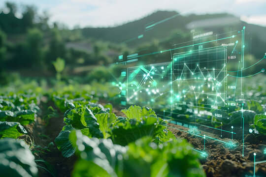 Agricultural growth analysis with futuristic hud interface