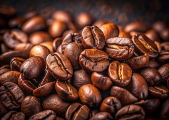 Fototapeta premium Aromatic Coffee Beans Portrait Photography: Close-up of Roasted Coffee Beans