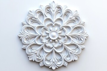 A 3D rendering of a white decorative relief with beautiful, intricate acanthus leaf ornamentation in the baroque style, displayed on a white background