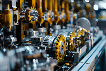 Fototapeta premium High-quality close-up of machinery in an industrial factory assembly line