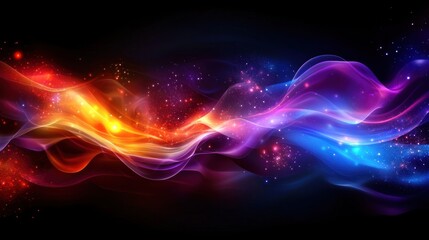 Fototapeta premium Abstract colorful waves with glowing particles flowing across a dark background, creating a vibrant atmosphere