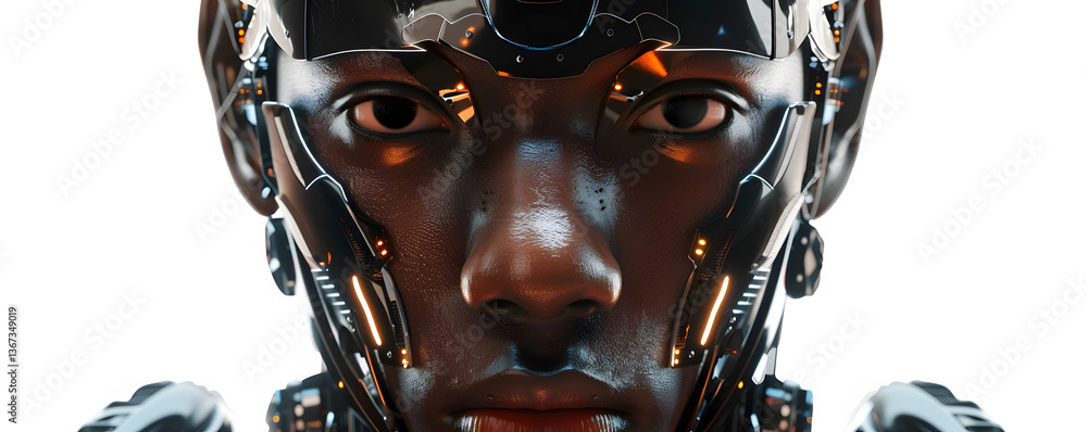 Poster futuristic cyborg portrait with glowing elements